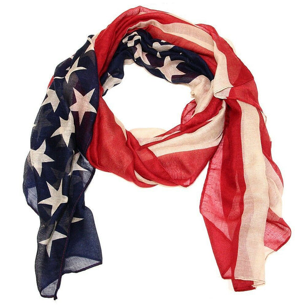 American Flag Scarf Lightweight Stars Stripes RED BLUE 72" Long x36" Wide USA - PalmTreeSky