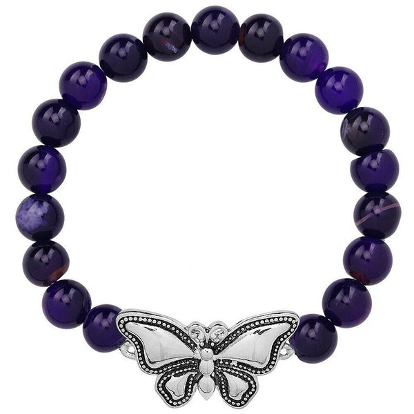 Butterfly Bracelet 28 COLORS Stretch Bead Bracelet Metal Charm 8mm Natural Stone - PalmTreeSky