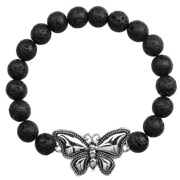 Butterfly Bracelet 28 COLORS Stretch Bead Bracelet Metal Charm 8mm Natural Stone - PalmTreeSky