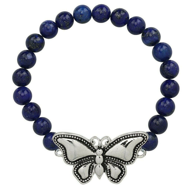 Butterfly Bracelet 28 COLORS Stretch Bead Bracelet Metal Charm 8mm Natural Stone - PalmTreeSky