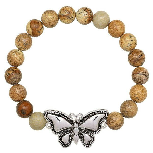 Butterfly Bracelet 28 COLORS Stretch Bead Bracelet Metal Charm 8mm Natural Stone - PalmTreeSky