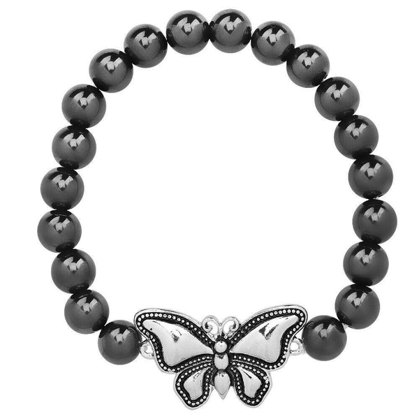 Butterfly Bracelet 28 COLORS Stretch Bead Bracelet Metal Charm 8mm Natural Stone - PalmTreeSky