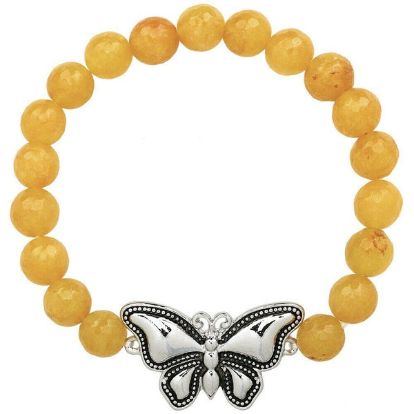 Butterfly Bracelet 28 COLORS Stretch Bead Bracelet Metal Charm 8mm Natural Stone - PalmTreeSky