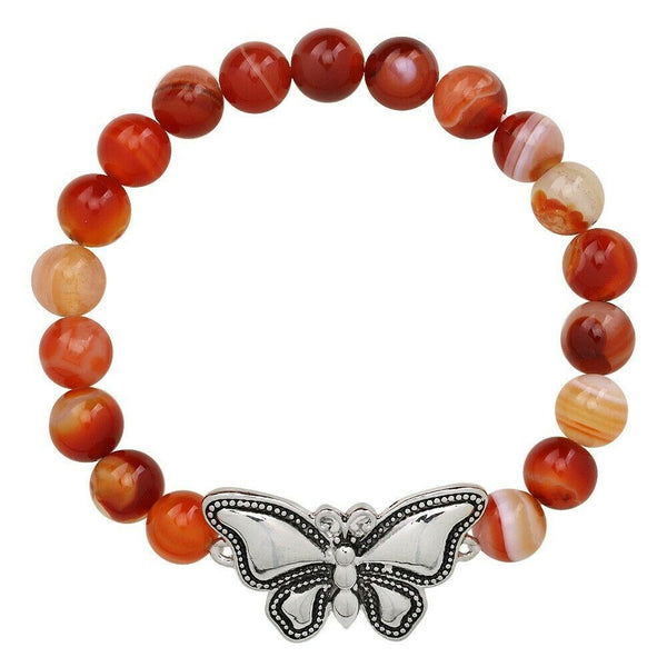 Butterfly Bracelet 28 COLORS Stretch Bead Bracelet Metal Charm 8mm Natural Stone - PalmTreeSky