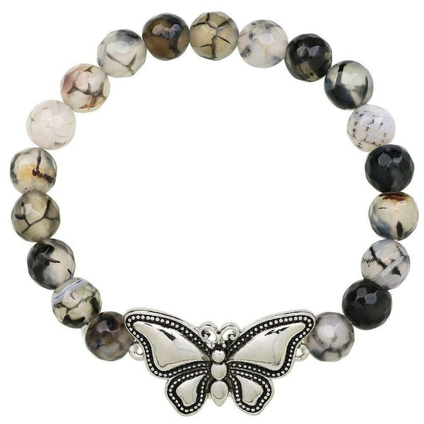 Butterfly Bracelet 28 COLORS Stretch Bead Bracelet Metal Charm 8mm Natural Stone - PalmTreeSky