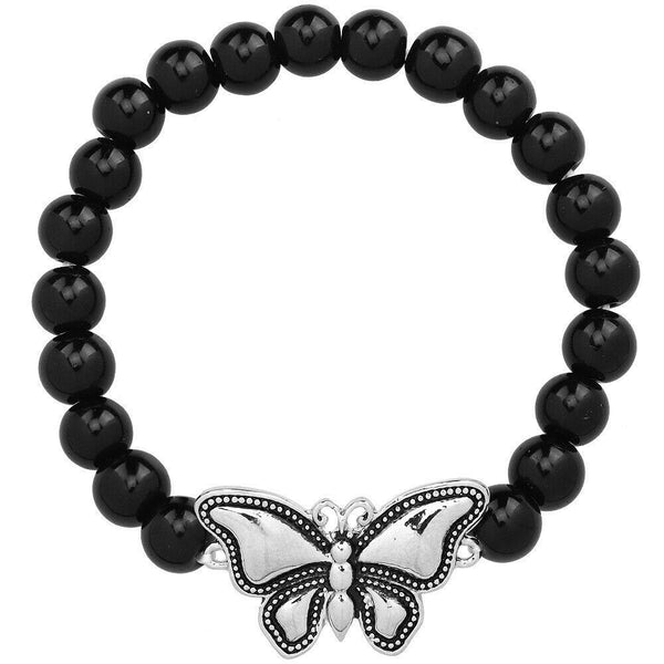 Butterfly Bracelet 28 COLORS Stretch Bead Bracelet Metal Charm 8mm Natural Stone - PalmTreeSky