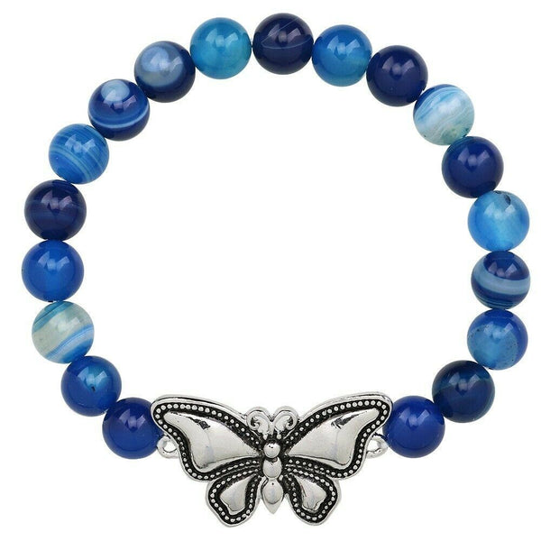 Butterfly Bracelet 28 COLORS Stretch Bead Bracelet Metal Charm 8mm Natural Stone - PalmTreeSky