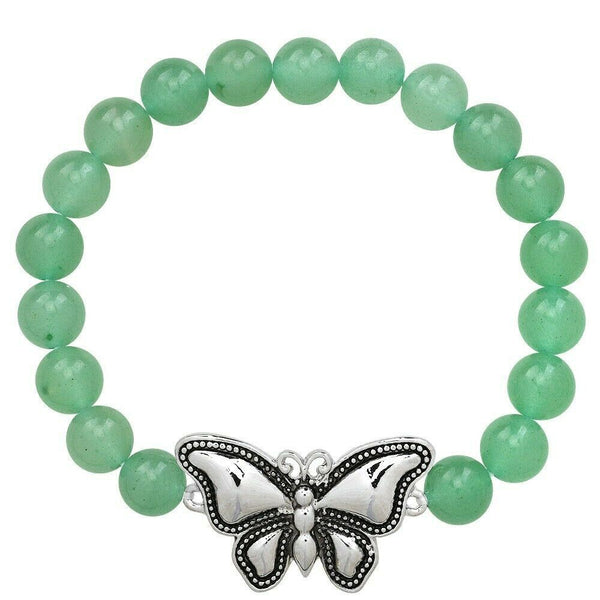 Butterfly Bracelet 28 COLORS Stretch Bead Bracelet Metal Charm 8mm Natural Stone - PalmTreeSky