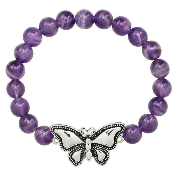 Butterfly Bracelet 28 COLORS Stretch Bead Bracelet Metal Charm 8mm Natural Stone - PalmTreeSky
