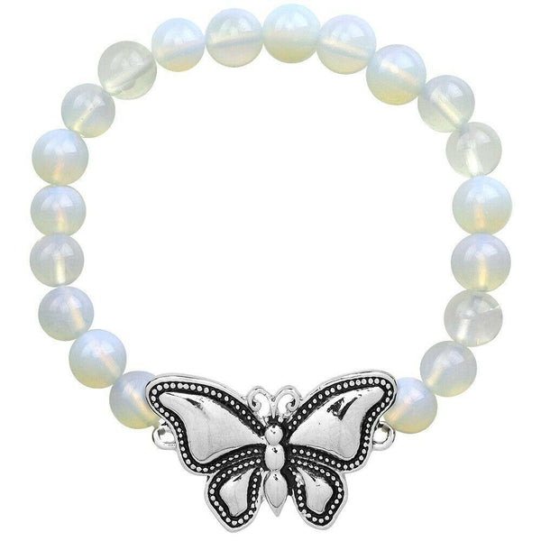 Butterfly Bracelet 28 COLORS Stretch Bead Bracelet Metal Charm 8mm Natural Stone - PalmTreeSky