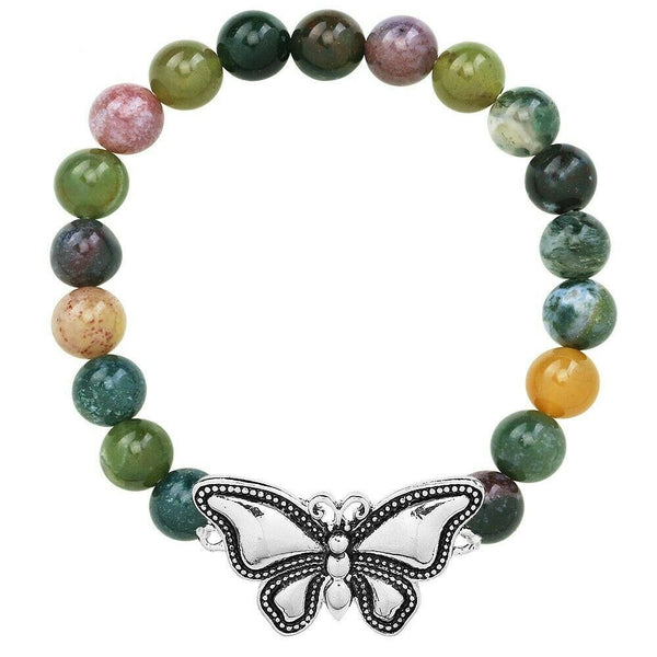 Butterfly Bracelet 28 COLORS Stretch Bead Bracelet Metal Charm 8mm Natural Stone - PalmTreeSky