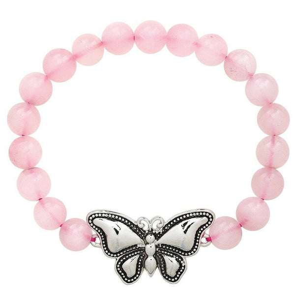 Butterfly Bracelet 28 COLORS Stretch Bead Bracelet Metal Charm 8mm Natural Stone - PalmTreeSky