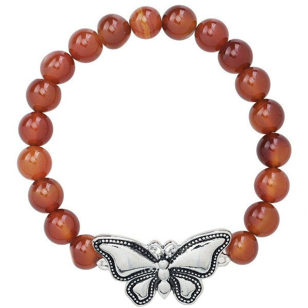 Butterfly Bracelet 28 COLORS Stretch Bead Bracelet Metal Charm 8mm Natural Stone - PalmTreeSky