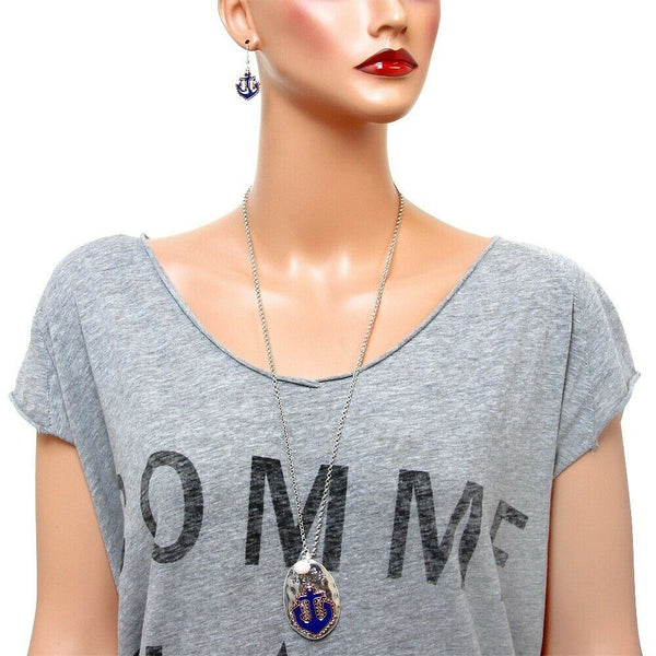 Anchor Necklace SET Refuse to Sink 30" Long Chain Boat Nautical Jewelry SILVER - PalmTreeSky