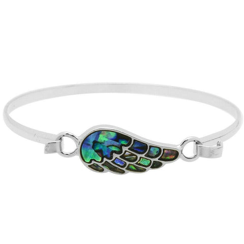 Angel Wing Bracelet Thin Metal Hook Bangle Heaven Pray Love SILVER ABALONE SHELL - PalmTreeSky