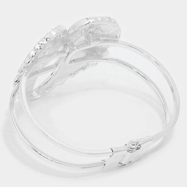 Angel Wings Bracelet Hinge Bangle Pave Rhinestone BURN SILVER Faith Love Jewelry - PalmTreeSky