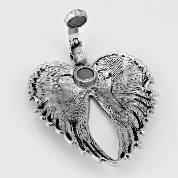 Angel Wings Pendant Earrings SET Metal Pave SILVER Rhinestones Scallop Jewelry - PalmTreeSky