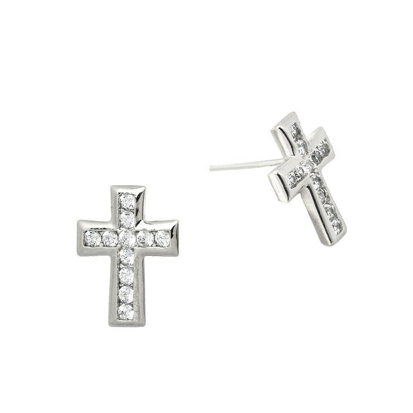 Cross Earrings Rhinestone Faith Hope Love Religious Pray 1/2" Stud Post SILVER - PalmTreeSky