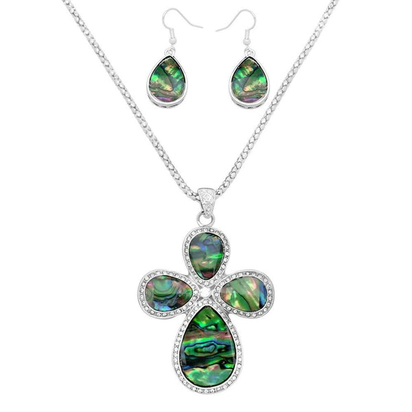 Cross Necklace Chunky Big Pendant Abalone Faith Religious Pray Bless Hope SILVER - PalmTreeSky