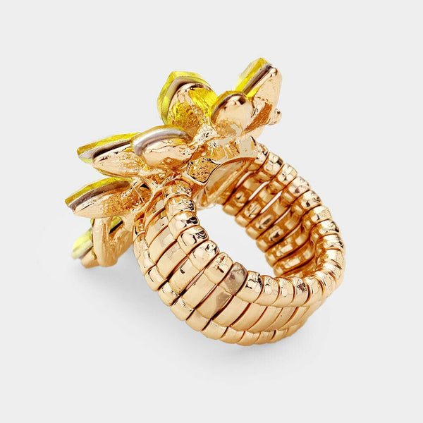 Cocktail Ring Large Wide Marquise Swirl Rhinestone Stretch Band Crystal YELLOW - PalmTreeSky
