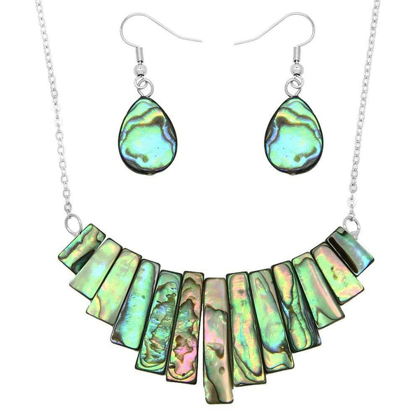 Abalone Shell Necklace SET Sea Shell Bars Rectangle Pendant Charm Beach SILVER - PalmTreeSky