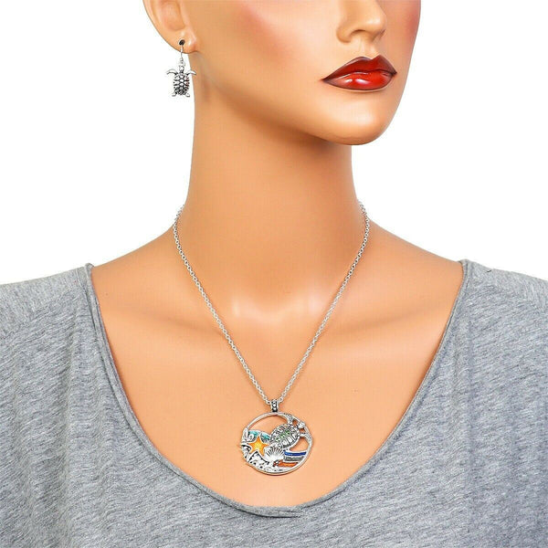Turtle Necklace Pendant Charm Snake Chain Starfish Mult Enamel SILVER Jewelry - PalmTreeSky