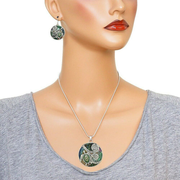 Abalone Shell Pendant Earrings Necklace Disc Swirl Sea Turtle Abstract Jewelry - PalmTreeSky