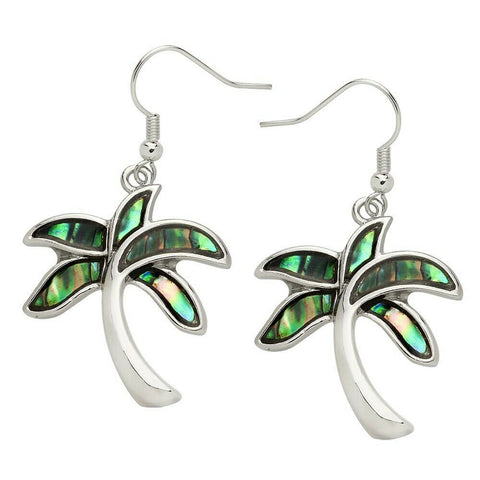 Abalone Shell Earrings Palm Tree SILVER Drop Sea Life Beach Tropical Jewelry - PalmTreeSky