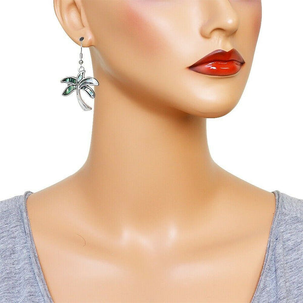 Abalone Shell Earrings Palm Tree SILVER Drop Sea Life Beach Tropical Jewelry - PalmTreeSky