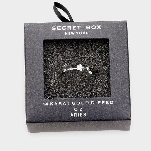 Secret Box Ring Zodiac Sign ARIES CZ Cuff Celestial Horoscope WHITE DIPPED - PalmTreeSky