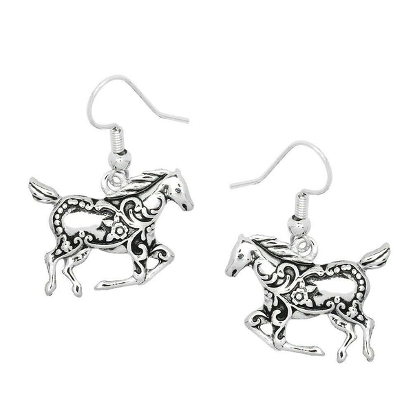 Horse Earrings Hook Drop Country Farm Ride Horseshoe Animal Floral Jewelry - PalmTreeSky