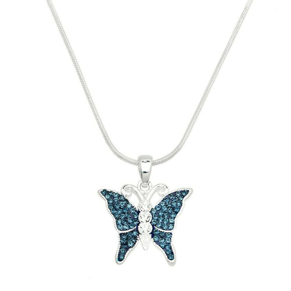 Butterfly Necklace Pendant Charm Beach Sea BLUE Pave Rhinestone SILVER Jewelry - PalmTreeSky