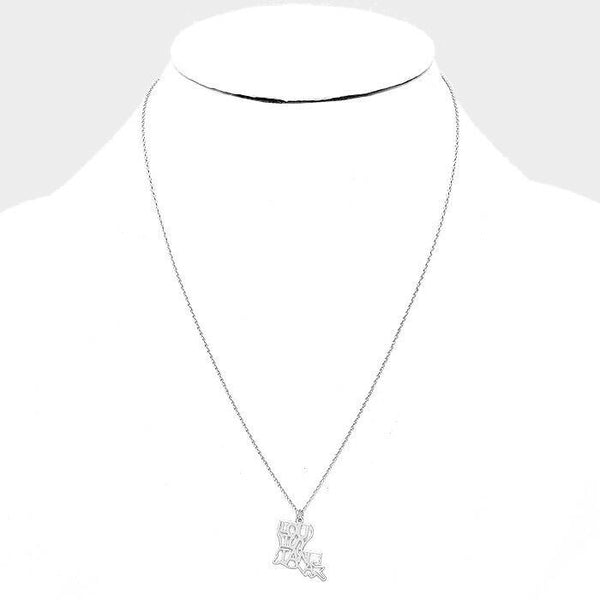 Louisiana Necklace Stencil Cutout Map Charm Pendant Family Hometown Silver - PalmTreeSky