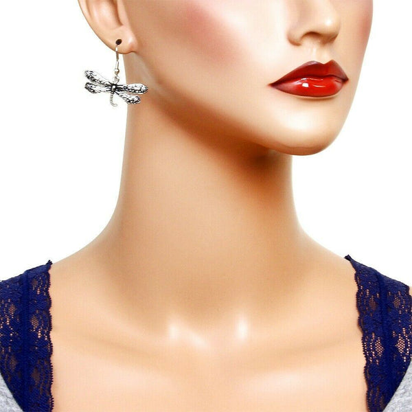 Dragonfly Earrings Filigree Spoon Metal Metal Flower Dangle SILVER Bug Jewelry - PalmTreeSky