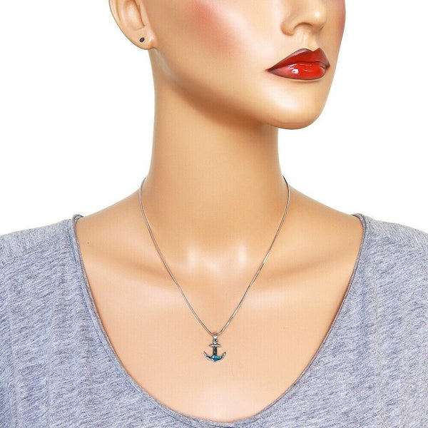 Anchor Necklace Charm Pendant Sea Life ABALONE SHELL SILVER Boat Sail Fish Sand - PalmTreeSky