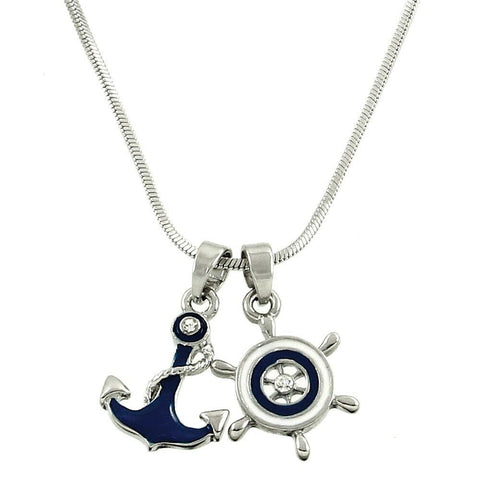 Anchor Necklace Pendant Helm Charm SeaLife Nautical SILVER BLUE Sailor Jewelry - PalmTreeSky