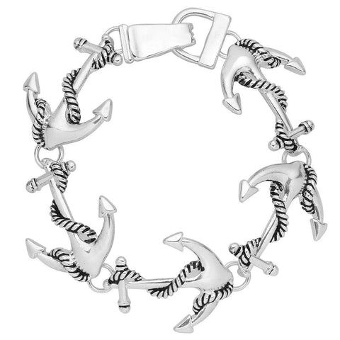 Anchor Bracelet Chain Link Magnetic Clasp Plain SILVER Nautical Sea Sailboat - PalmTreeSky