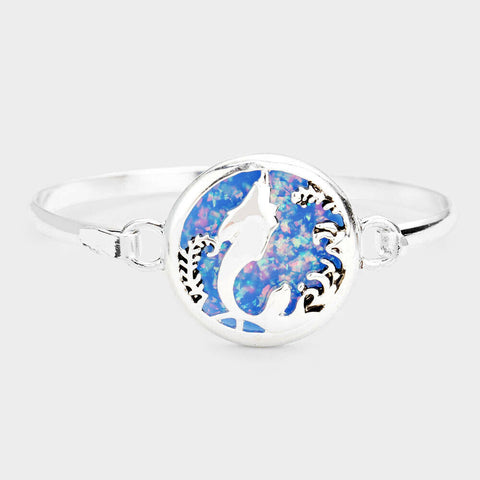 Sea Glass Bracelet Hook Bangle Sand Dollar Sea Mermaid Ocean Jewelry SILVER BLUE - PalmTreeSky
