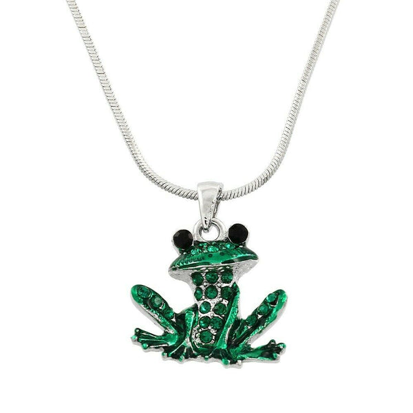 Frog Necklace Crystal Rhinestones Eyes Sea Animal Charm Pendant Leap SILV GREEN - PalmTreeSky