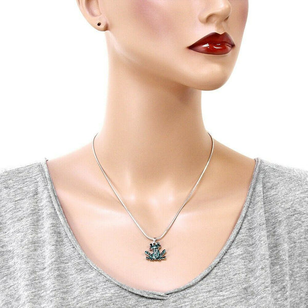 Frog Necklace Crystal Rhinestones Eyes Sea Animal Charm Pendant Leap SILV GREEN - PalmTreeSky