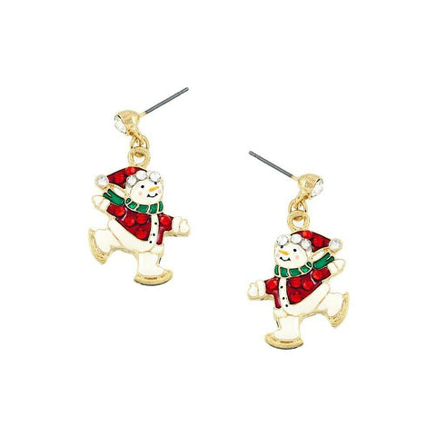 Christmas Earrings Snowman Stud Post Drop Holiday Party Gifts GOLD Jewelry - PalmTreeSky