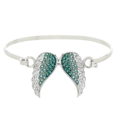 Angel Wings Bracelet Hook Bangle Thin Band Pave Rhinestone Faith SILVER TURQ - PalmTreeSky