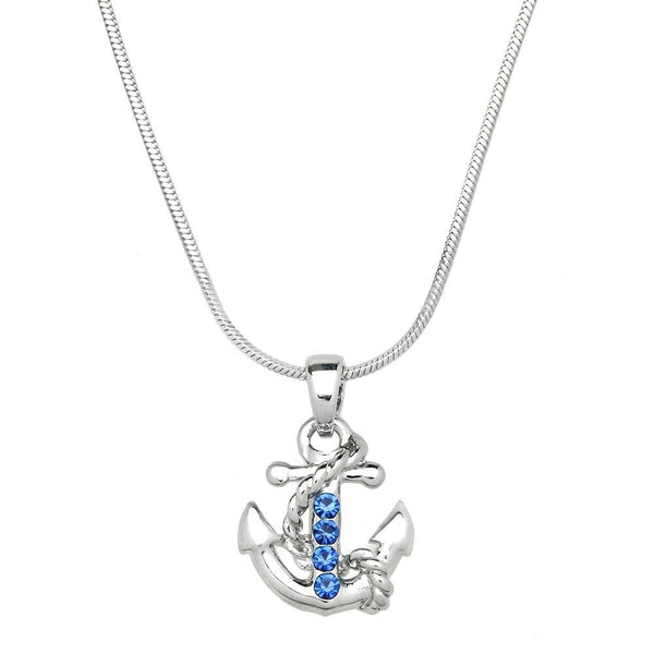 Anchor Necklace Rhinestone Rope Sea Life Nautical Simple SILVER BLUE Sailor Boat - PalmTreeSky