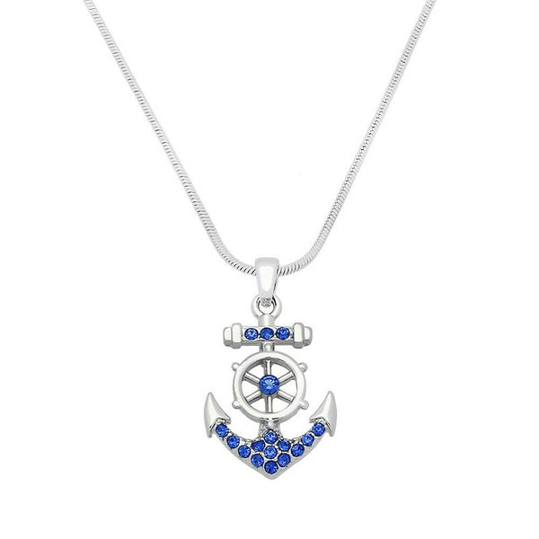 Anchor Necklace Small Pave Rhinestone Helm Sail Boat Nautical Jewelry BLUE - PalmTreeSky