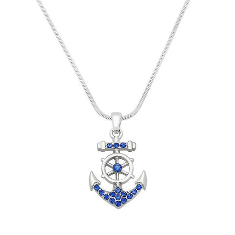 Anchor Necklace Small Pave Rhinestone Helm Sail Boat Nautical Jewelry BLUE - PalmTreeSky