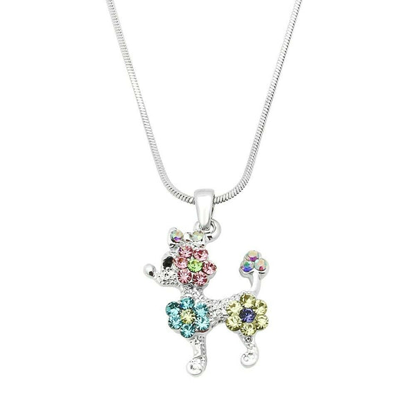 Dog Charm Necklace Pet Animal Puppy Flower Rhinestones SILVER MUL2 Chihuahua - PalmTreeSky