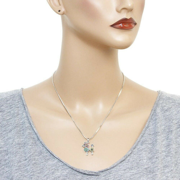 Dog Charm Necklace Pet Animal Puppy Flower Rhinestones SILVER MUL2 Chihuahua - PalmTreeSky