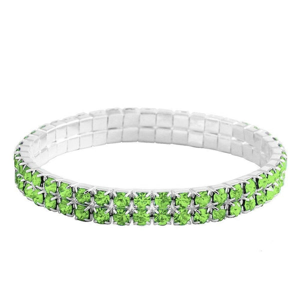 Rhinestone Bracelet Stretch Bangle 2 Row Crystal Pave Evening Event Dress LT GRN - PalmTreeSky