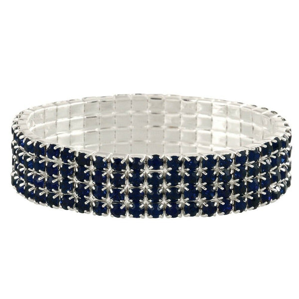 Rhinestone Bracelet Stretch Bangle 4 Row Crystal Pave Evening Event Dress MO BLU - PalmTreeSky