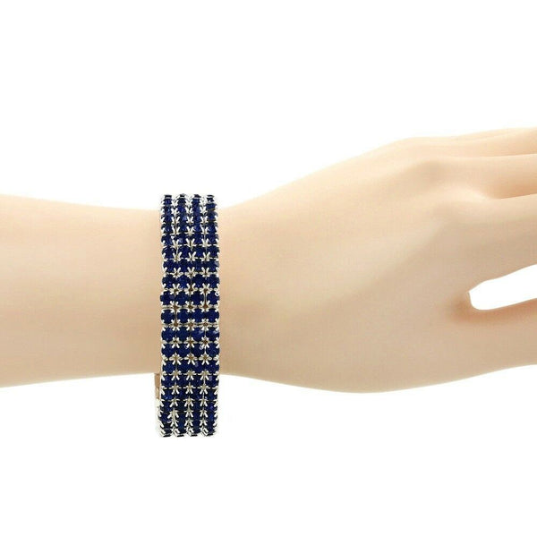 Rhinestone Bracelet Stretch Bangle 4 Row Crystal Pave Evening Event Dress MO BLU - PalmTreeSky